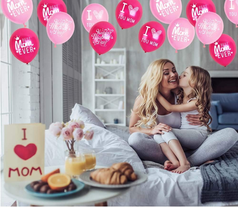 Happy Mother's Day Balloons Party Decorations Supplies - 48PCS Latex 12inch Party Supplies for Best Mom Ever
