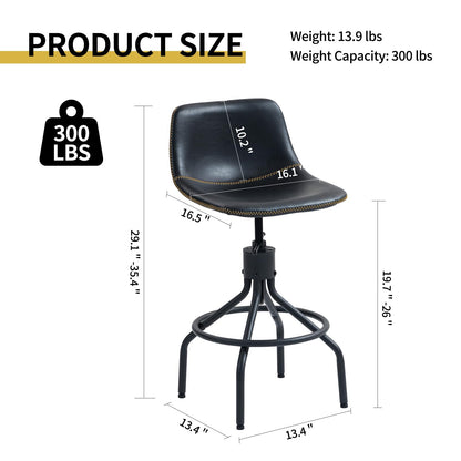 CHIDOCHILO Swivel Bar Stools Set of 3, Adjustable Industrial Kitchen Island Barstools with Back 26 Inch Faux Leather Armless Counter Height Bar Chairs for Dining Room Home Bar D087-Black-3