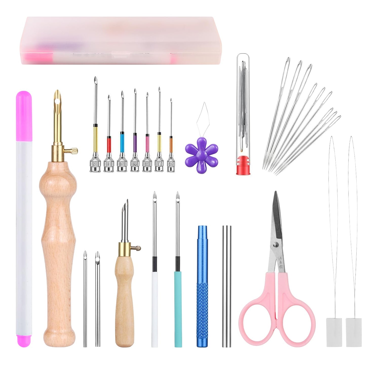 MSDADA 29PC Punch Needle Kit for Adults Beginner, Adjustable Punch Needle Tool with Different Size Needles, Wooden Handle Embroidery Pen Set, Perfect for Gifts, Decoration & DIY Craft Project