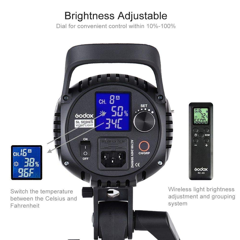 Godox SL-60W Kit with Softbox and 2.8M Stainless Steel Light Stand LED Video Light 5600K Studio Continuous Lamp Bowens Mount Wirelessly Adjust Photo Lights for YouTube, Wedding, Outdoor Shooting