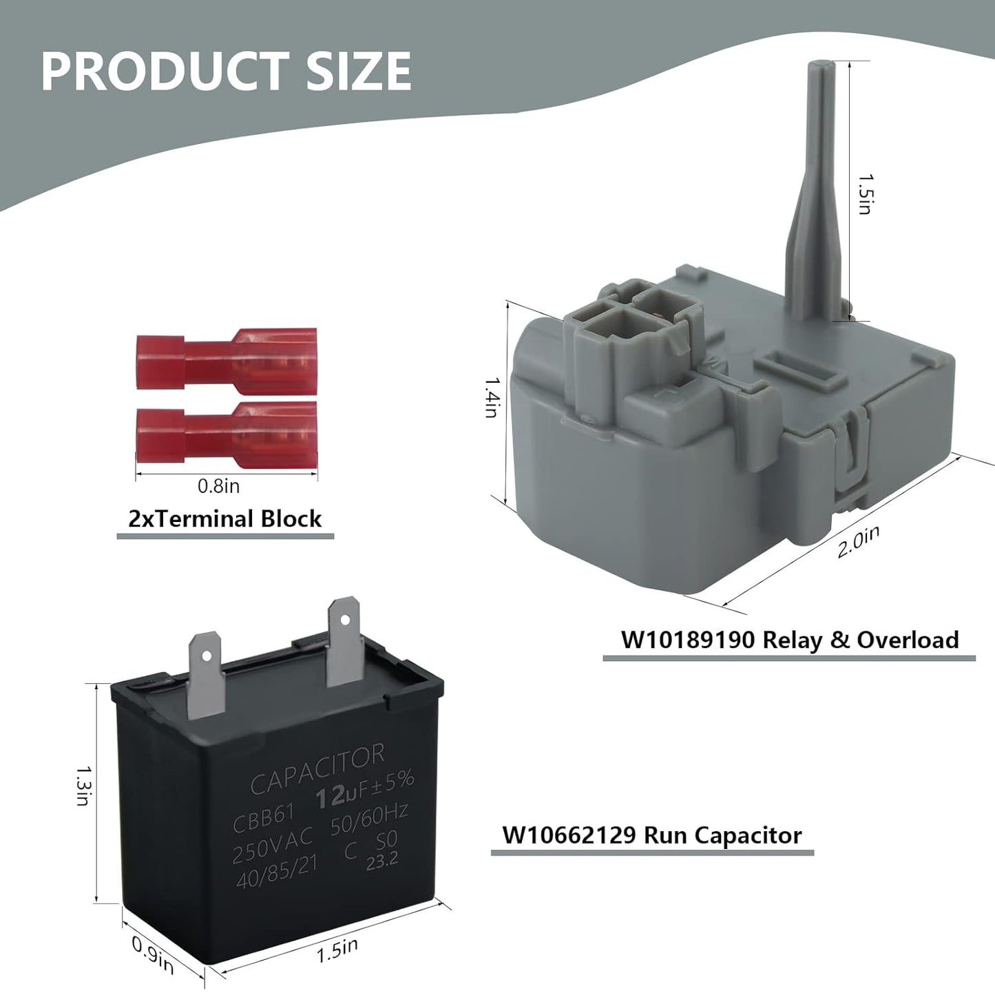 W10189190 TSD2 Refrigerator Compressor Overload Start Relay Combination W10662129 Capacitor by PANDEELS, Replacement