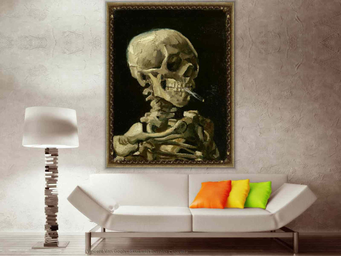 ZZMQ 5D Skull with Burning Cigarette by Vincent Van Gogh Diamond Painting by Numbers Kits for Adults,Crystal Rhinestone Diamond Embroidery Cross Stitch Kit Pictures Arts Craft for Home Decor(12X16In)