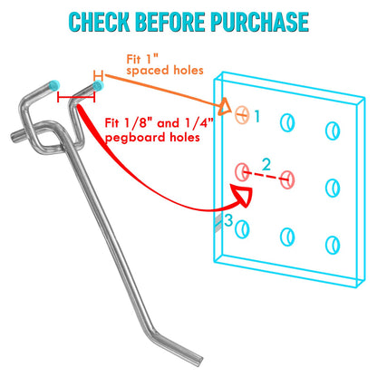 Pegboard Hooks Accessories - 62pcs 2/4/6 Inch Metal Peg Board Tool Hangers, Fits 1/8 1/4 Pegs Slots, Pegboard Wall Organizer Shelving Racks, Hanging Display Storage Holders for Garage Craft Office