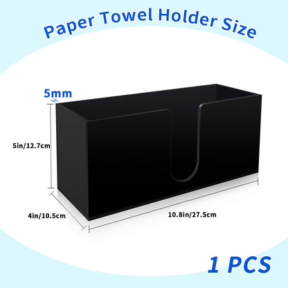 Paper Towel Holder for Countertop, Black Acrylic Napkin Dispenser – Fits Multifold, C-Fold & Z-Fold Trifold Towels, Durable 5mm Thick for Bathroom, Kitchen, Restaurant & Toilet (1pcs)