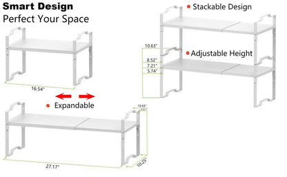 Jojocross Expandable Shelf for Cabinet Organizer Adjustable Stackable Spice Rack at Kitchen and Bathroom more, Counter Countertop Cupboard Organization Pantry Storage(LARGE/3PACKS/WHITE)