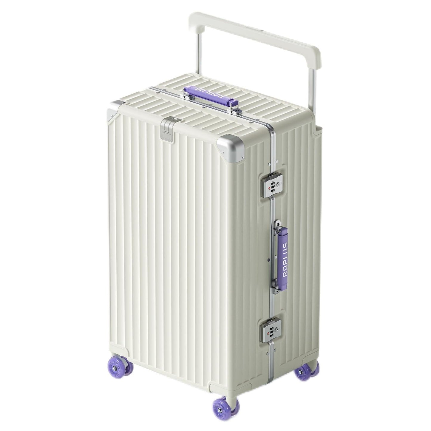 ROPLUS Aluminium Frame Checked-Luggage with Smooth Jelly Wheels, Hardside Zipperless Rolling Suitcase with TSA Lock (WhitePurple, 28-Inch)