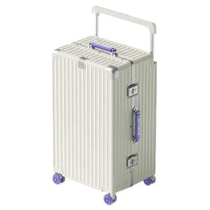 ROPLUS Aluminium Frame Checked-Luggage with Smooth Jelly Wheels, Hardside Zipperless Rolling Suitcase with TSA Lock (WhitePurple, 28-Inch)
