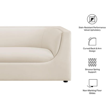 Modway Hilda 86 Inch Modern Curved Back Performance Velvet Sofa in Alabaster – Plush Upholstered 3-Seat Couch for Living Room, Apartment, Office