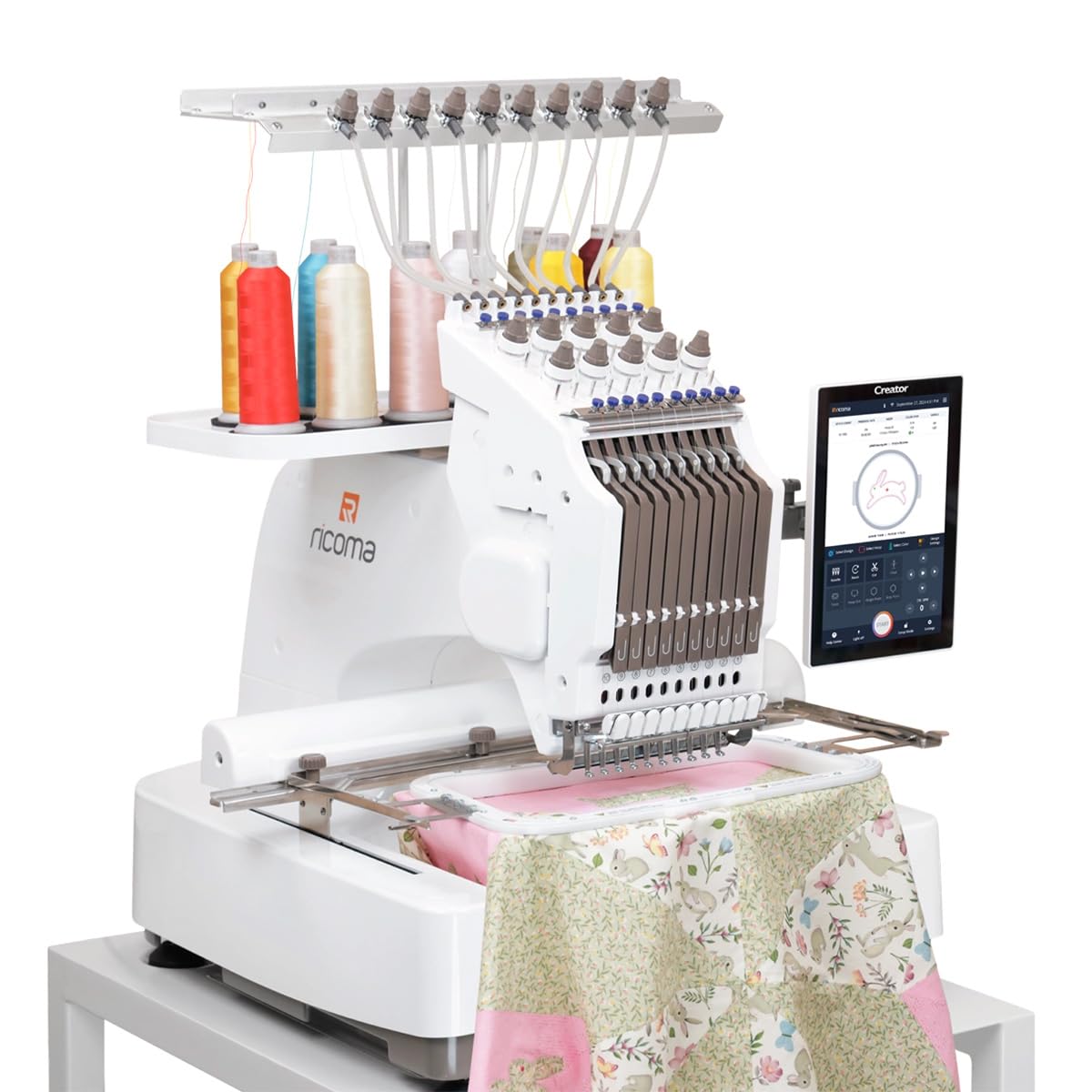 Ricoma Creator Single-Head Multi Needle Embroidery Machine for Crafters with Steel Embroidery Stand, Hoop and Cap Attachments, Chroma Digitizing Software, Lifetime Customer Support