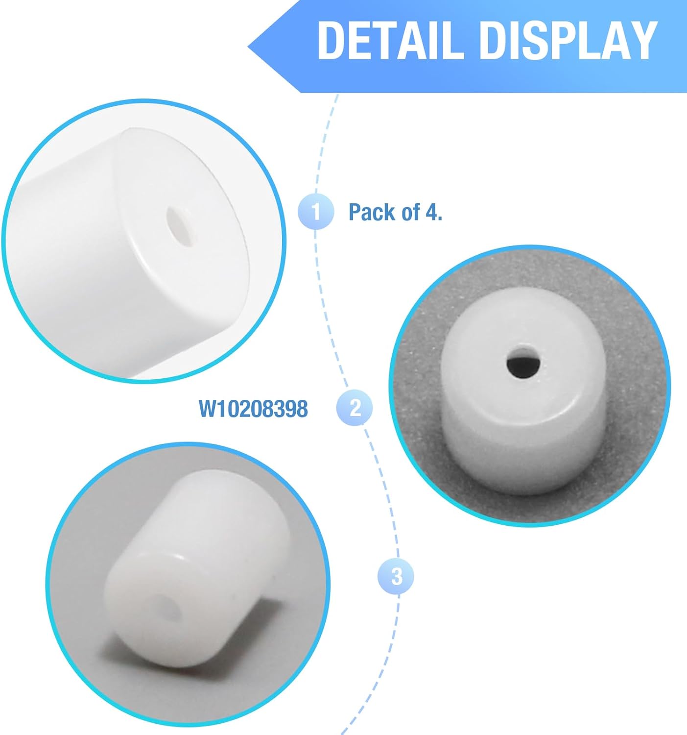 W10208398 Washer Dryer Door Hinge Pin Cap Replacement for Whirlpool, Pack of 4