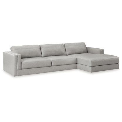 Signature Design by Ashley Amiata Modern L-Shaped Leather Match 2-Piece Sectional with Chaise, Light Gray
