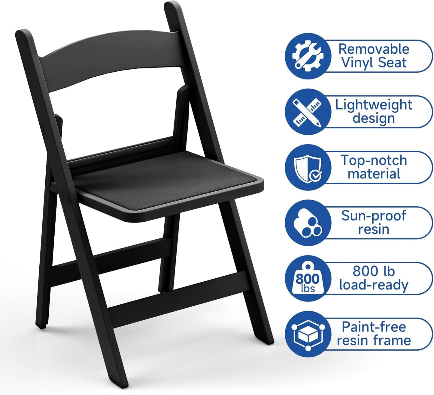 Stackable Black Resin Folding Chairs - 12 Pack, Lightweight with Padded Seats, 800lb Capacity, Ideal for Indoor/Outdoor Events, Comfortable & Portable Seating Black 4 Pack (Black, 2)