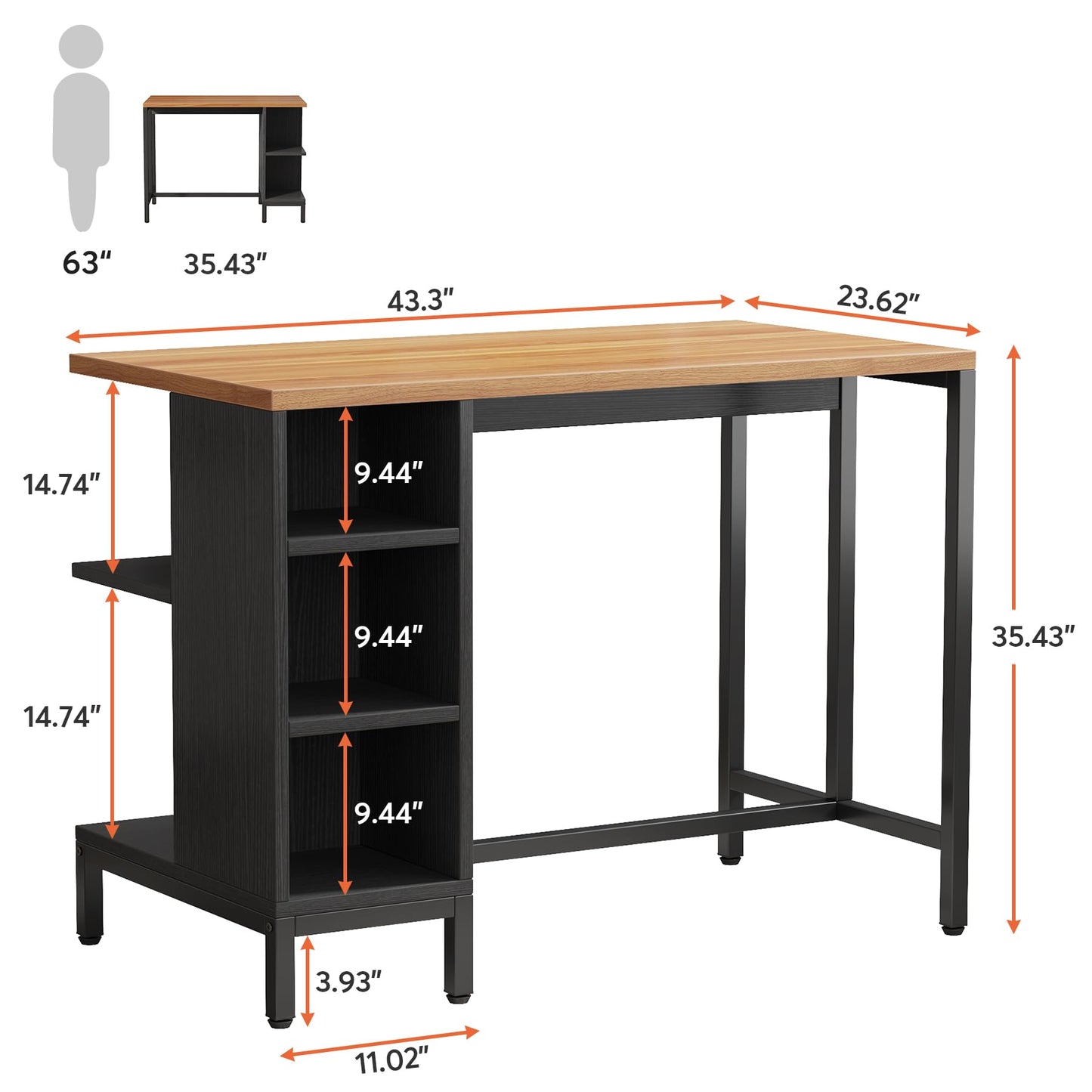 Tribesigns Kitchen Island, Kitchen Shelf Bar Table with 5 Open Storage Shelves and Large Worktop, Industrial Butcher Block Island (Stools Not Included)