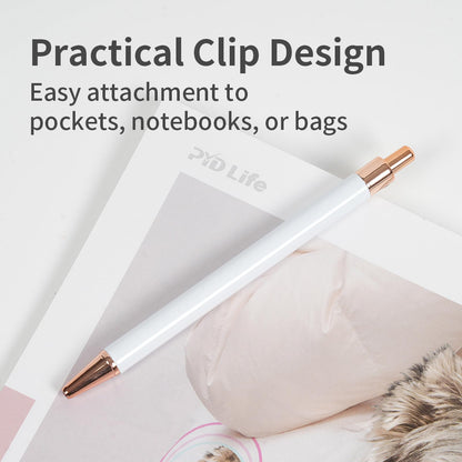 PYD Life 20 Pack Sublimation Pens Blanks White Aluminum Ballpoint Pens with Rose Gold Clip and Come with 25 Pieces Shrink Wrap Films,DIY Personalized Pen for Office School Stationery Supplies