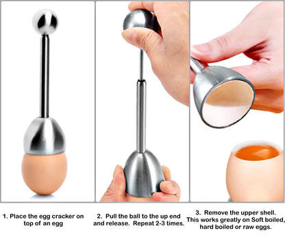 10 Pcs Egg Cups for Soft Boiled Eggs, Jawbush Egg Cracker Topper Set for Raw Hard Boiled Eggs, 4X Egg Spoons, 4X Egg Cups, 1x Magnet Egg Piercer, 1x Stainless Steel Egg Topper Egg Guillotine