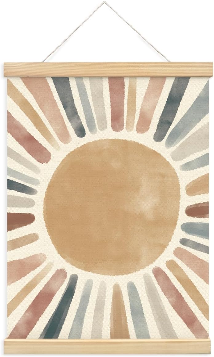 12x16 Inch PLKMN Sun Wall Art Posters Framed with Wood Hanger, Nursery Wall Art, Nursery Decor Neutral, Sun Decor