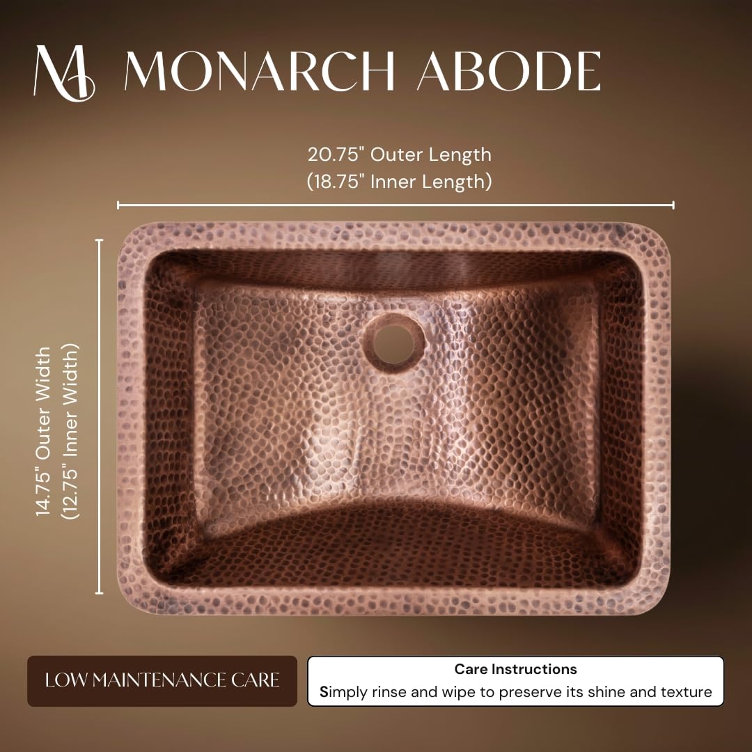 Monarch Abode Bathroom Sink – 21-Inch Venitian Dual Mount Undermount or Drop In Bathroom Sinks, Bathrooms Hand Hammered Pure Copper Vanity Sink for Countertop, Powder Room, Bath, or Restroom