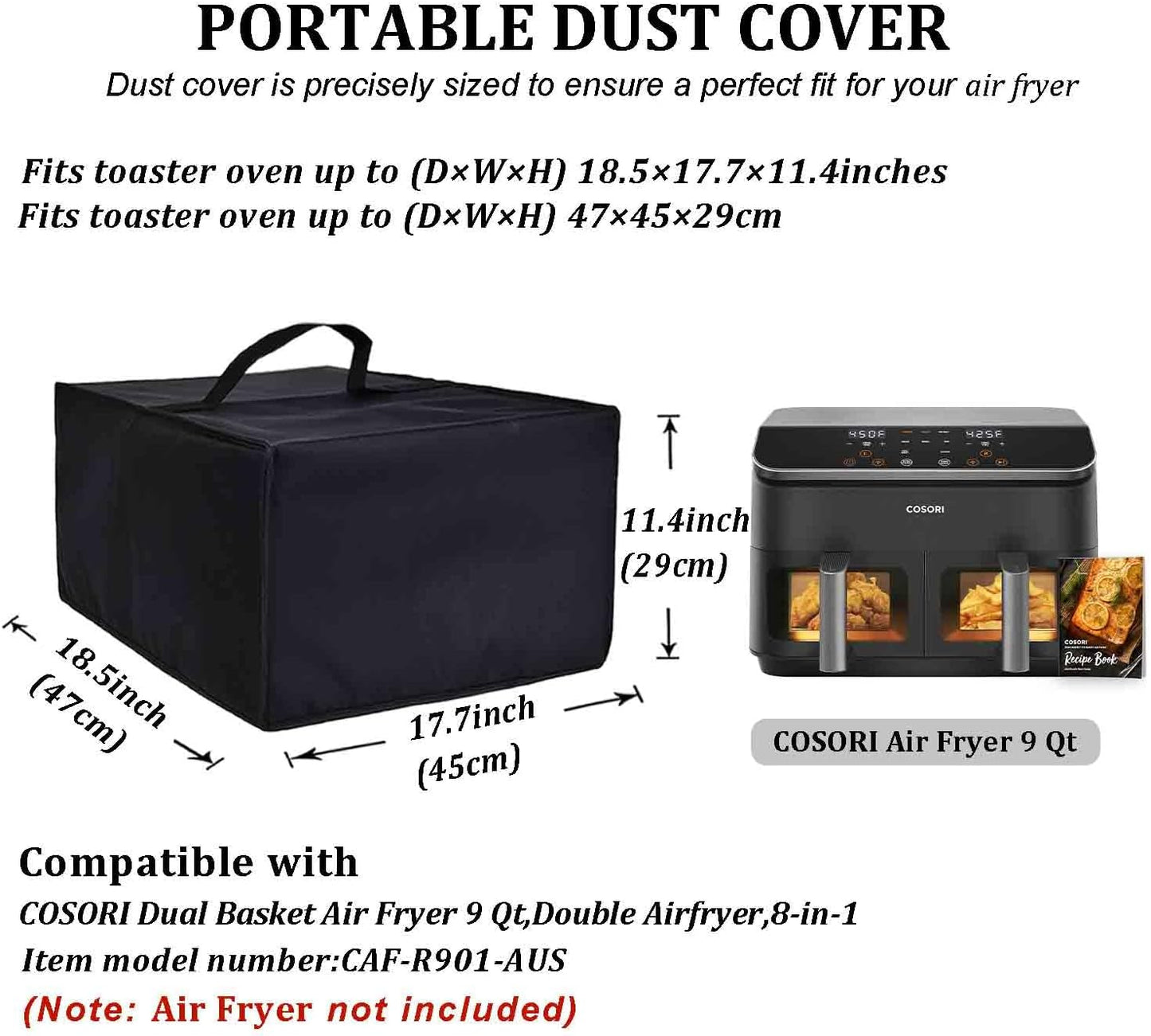 Heavy Duty Air Fryer Cover, Waterproof Dust-proof Case Compatible with COSORI Dual Basket Air Fryer 9 Qt