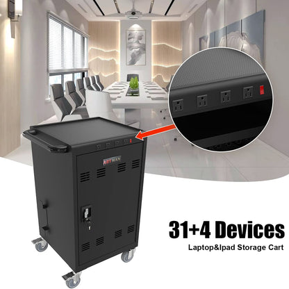 MQIAE Laptop Cart,Mobile Charging Carts for Tablets Laptops with Extra 4 Bits Power Strip, Portable Table Top Charging and Storage Cabinet for Classroom or Office