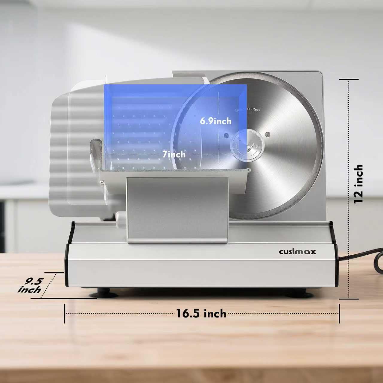 CUSIMAX Meat Slicer,9"Electric Food Slicer with 2 Stainless Steel Blades,1-20mm Adjustable Thickness for Home Use,Removable Food Carriage for Easy Cleaning