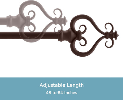 Kenney KN65407 Serena Large Decorative Window Curtain Rod, 48-84" Adjustable Length, Chocolate Finish, 5/8" Diameter