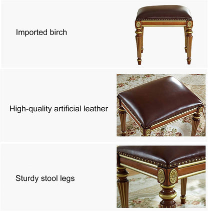 GAZOGJ Leather Piano Bench, Exquisitely Carved Solid Wood Stool Legs, Decorated with Copper Rivets, Thick Padded Cushioned Chair,