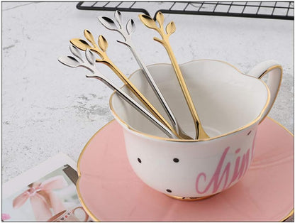 Appetizer Cake Fruit Forks Set of 8, Gold Leaf Cocktail Picks for Wedding Party and Kitchen Use