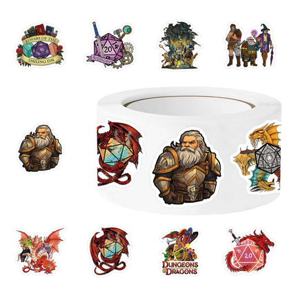 1000pcs Stickers, D&D Classic Game 1.5 Inch Labels with 16 Patterns Decal Rolls Self Adhesive Seals for Party Decor for Water Bottle Laptop Scrapbook Card Envelope