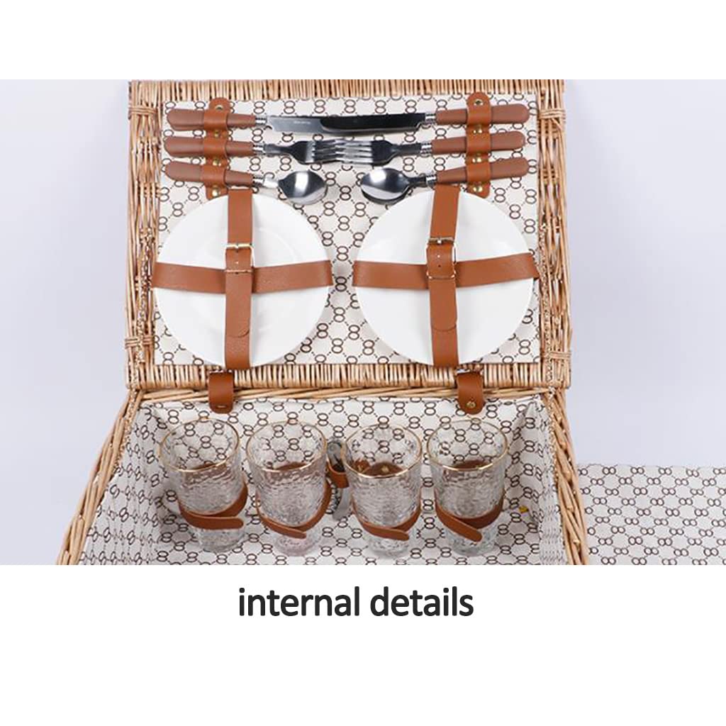 Storage Basket,4 Person Picnic Baskets - Luxury Wicker Hamper Sets -Premium Set with Flatware,Plates,Wine Glasses and Bottle Opener,for Camping Outdoor Party
