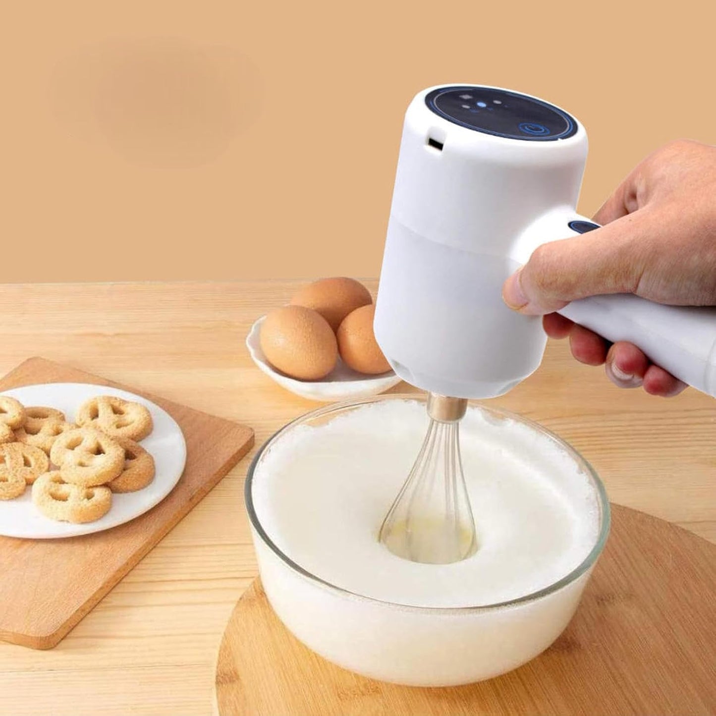 Electric Hand Mixer Egg Beater, USB Rechargeable, White