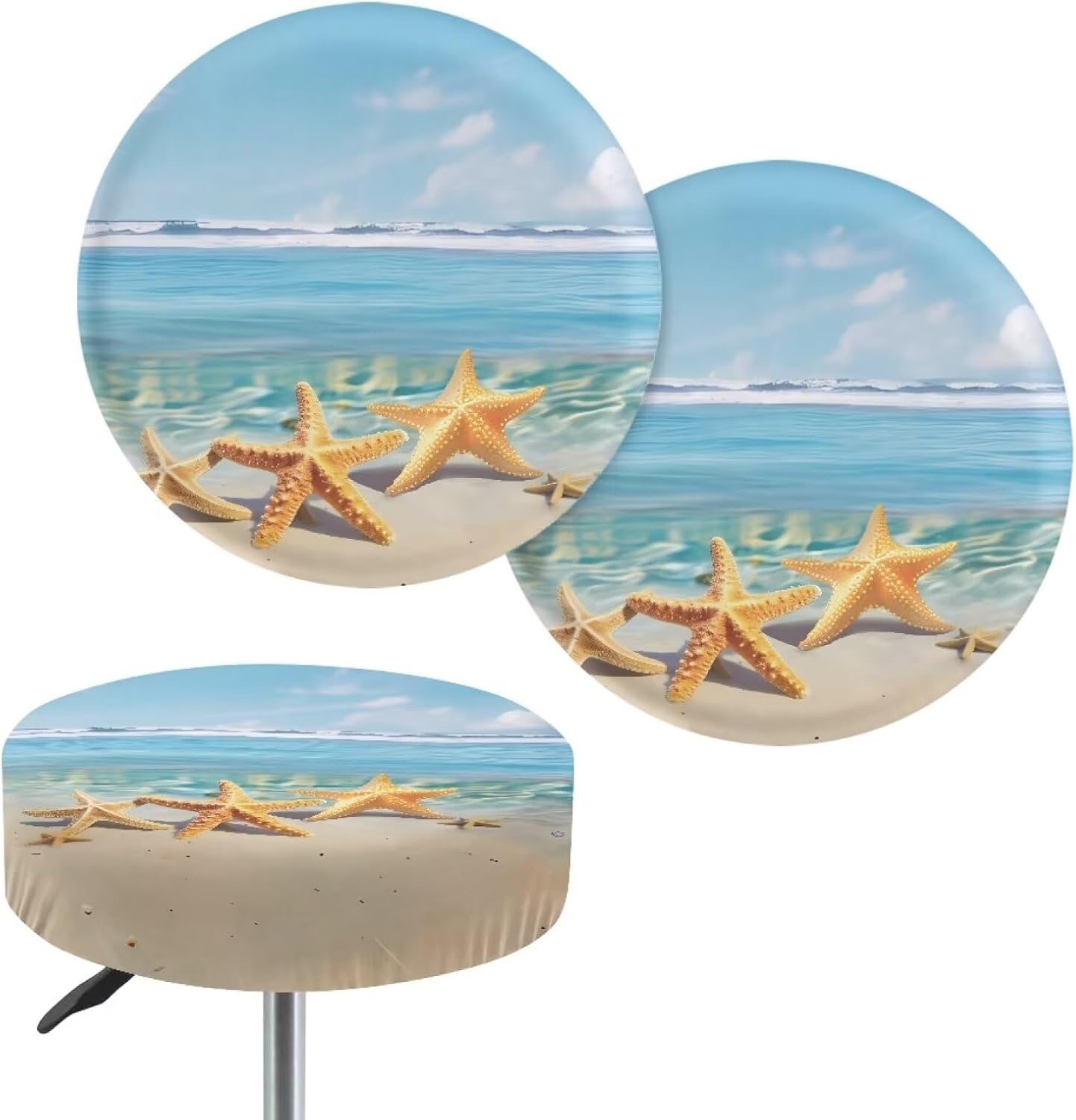 Sellikakes 12-16 Inches Beach and Cute Starfish Bar Stool Covers Round, Elastic Stool Cushion Cover Stool Slipcover