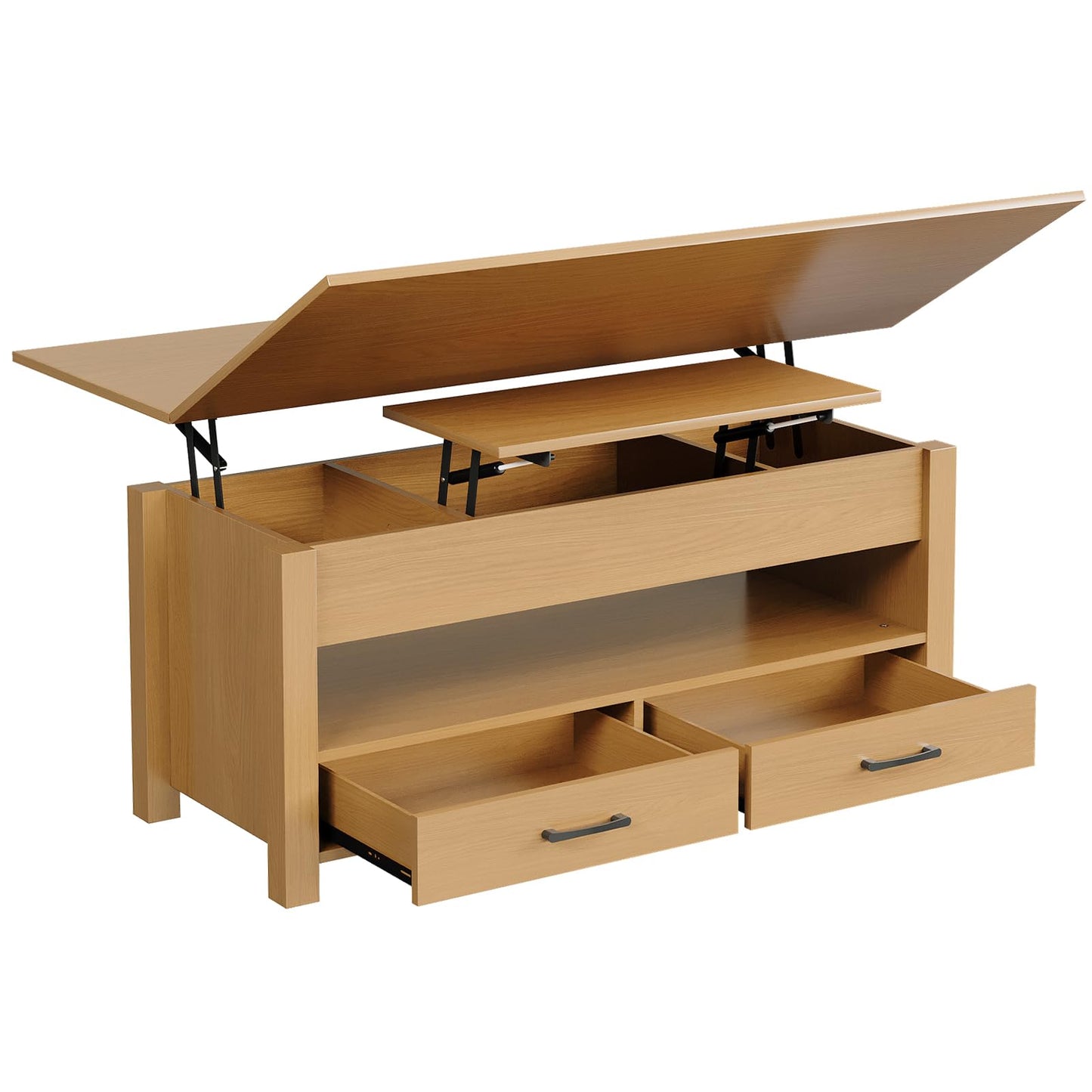 Garvee 40" Coffee Table Lift Top, Multi-Function Convertible Coffee Table with Drawers and Hidden Compartment, Converts to Dining Table for Living Room, Raw Wood