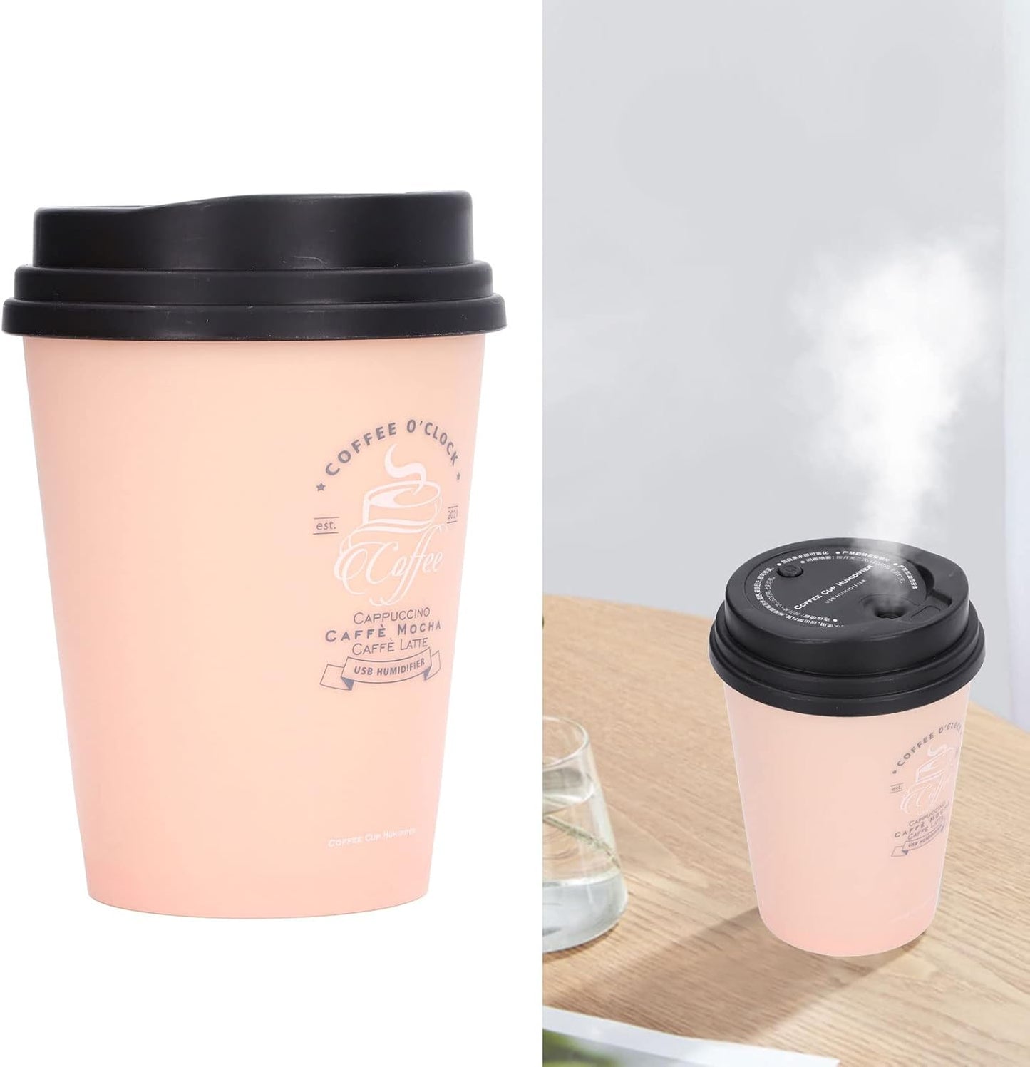 Zerodis 300ml Humidifier, Mini Desktop Humidifier in Coffee Cup Shape, USB Powered for Home