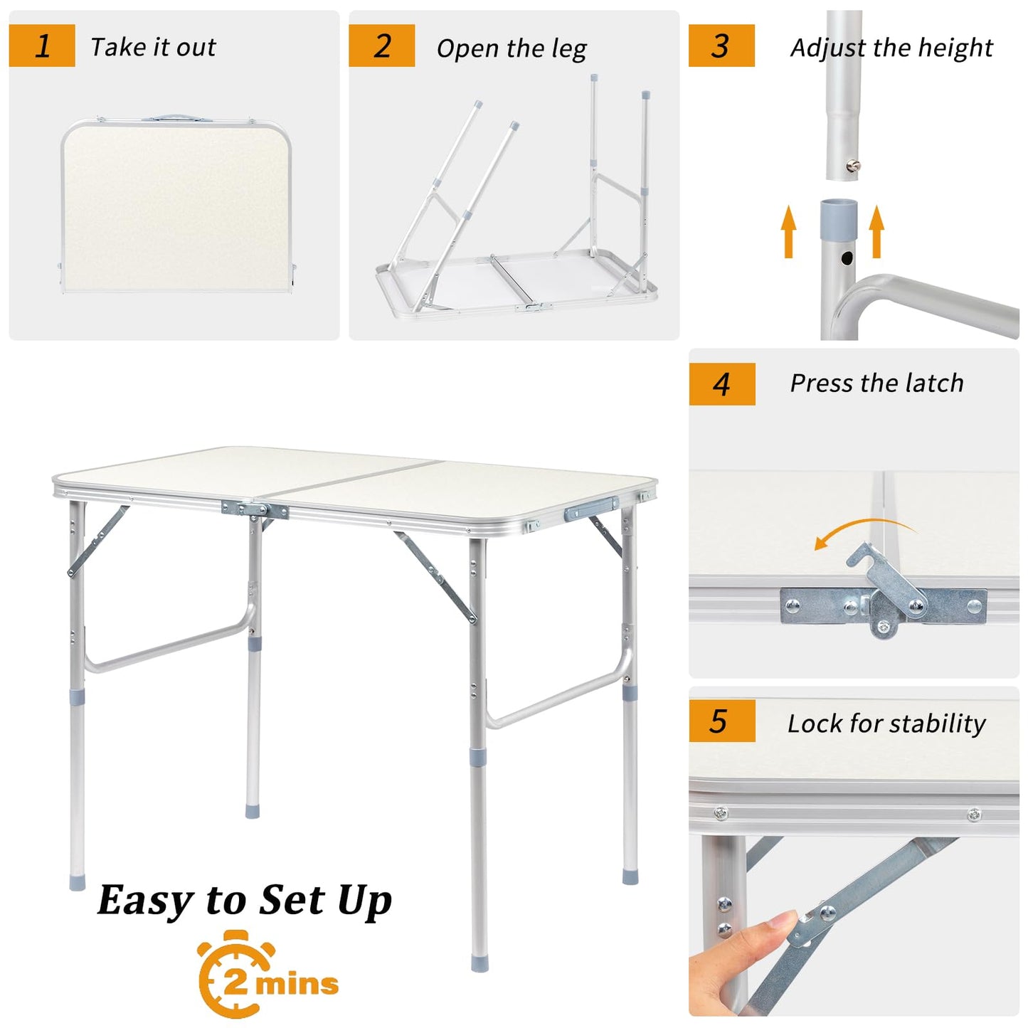 EDWINENE 3FT Folding Tables 10Pack Bulk, Portable Foldable Camping Table with Adjustable Height, Lightweight Aluminum Tables for Craft Tailgate Party Picnic Fishing Beach RV Travel Indoor Outdoor Use