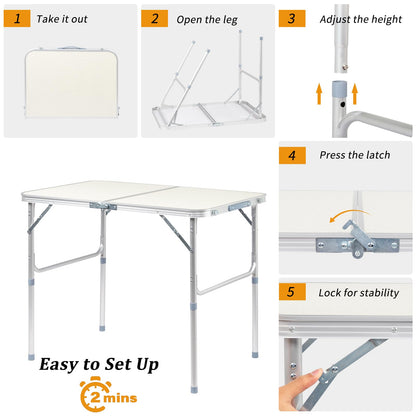 EDWINENE 3FT Folding Tables 10Pack Bulk, Portable Foldable Camping Table with Adjustable Height, Lightweight Aluminum Tables for Craft Tailgate Party Picnic Fishing Beach RV Travel Indoor Outdoor Use