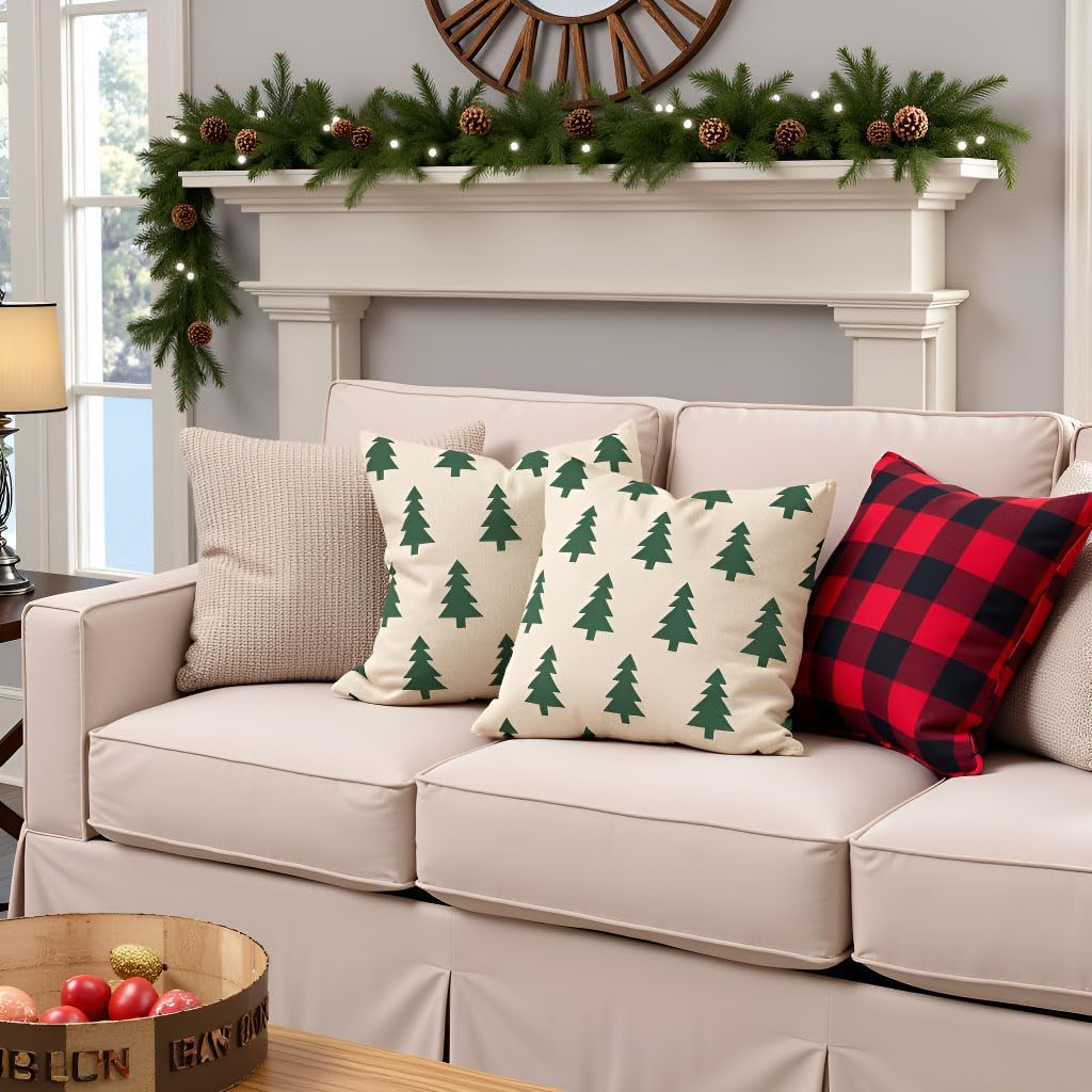 18x18 Set 2, Christmas Pillow Covers of Modern Farmhouse Xmas Holiday Throw Pillow Cases Decoration for Sofa Couch