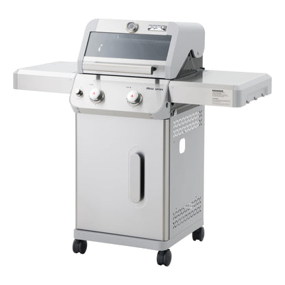 Monument Grills 2-Burner Stainless Steel Liquid Propane Gas Grill, Two Foldable Shelves Patio Garden Barbecue Grill with Clearview® Lid, Knob Control Mesa200S