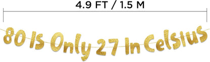 Pre-Strung 80 Gold Glitter Banner | 80th Birthday Decorations for Men & Women - Perfect Party Supplies