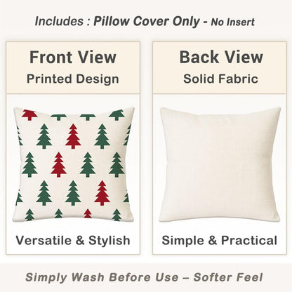 18x18 Set 2 Red and Green Christmas Tree Pillow Covers of Outdoor Farmhouse Xmas Holiday Throw Pillow Cases for Sofa