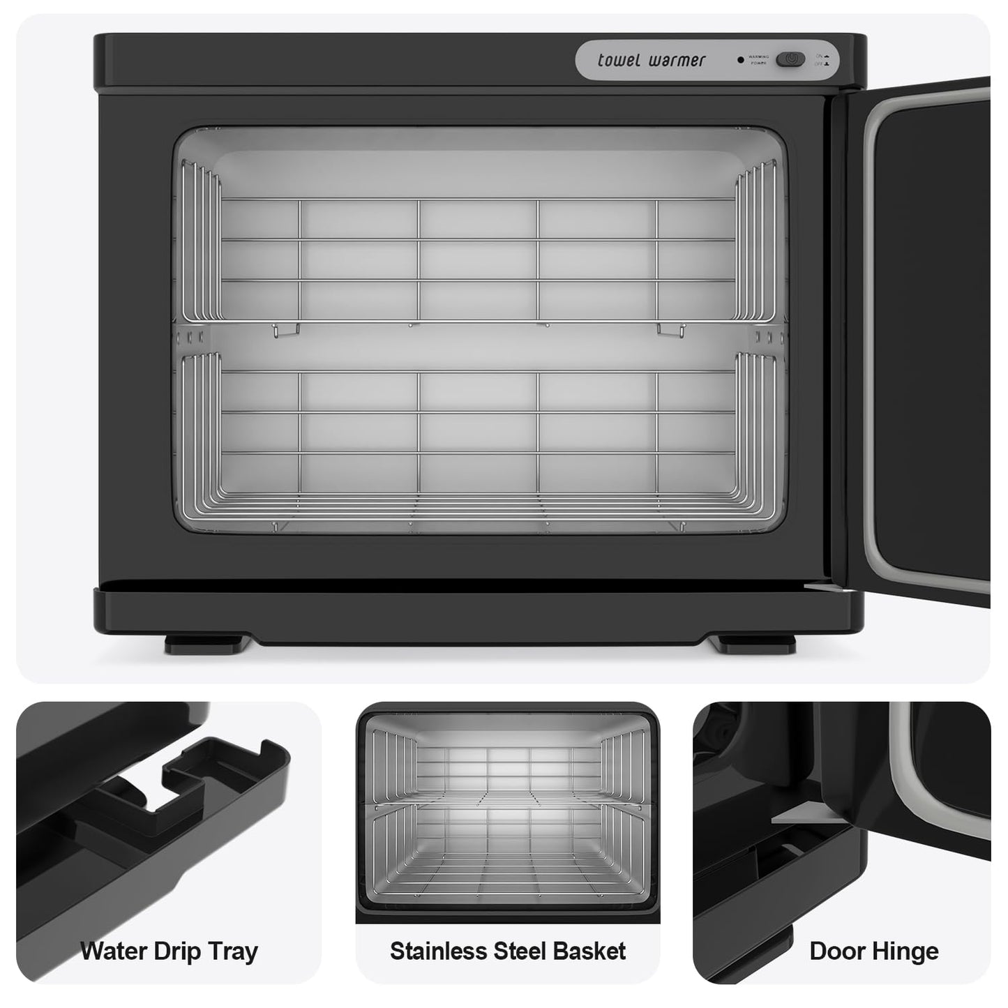 Towel Warmer Cabinet, 23L Large Hot Bath Towel Warmer Heating Use for Facial Spa, Hair Beauty, Salon Equipment and Home- Black
