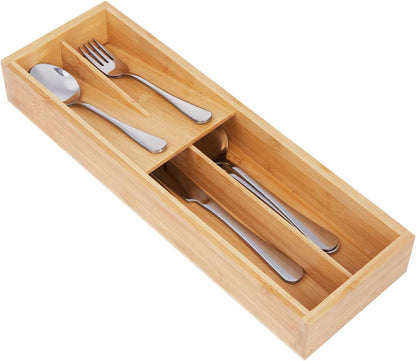Bamboo Silverware Drawer Organizer Kitchen Utensil Tray Holder for Flatware, Cutlery, Spoon, Forks, Knives