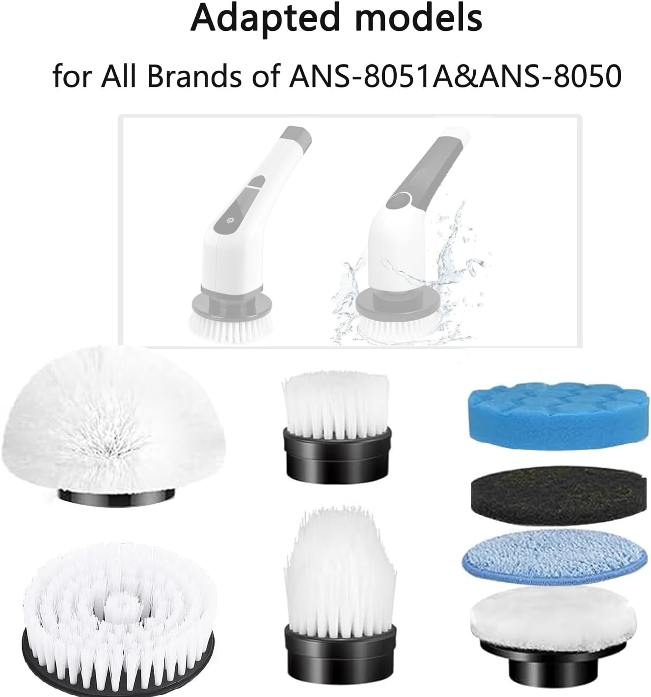 Electric Spin Scrubber Replacement Heads, 8 in 1 Cleaning Brush for ANS-8051A/8050 Power Shower Scrubber
