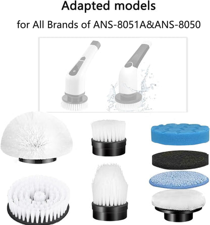 Electric Spin Scrubber Replacement Heads, 8 in 1 Cleaning Brush for ANS-8051A/8050 Power Shower Scrubber