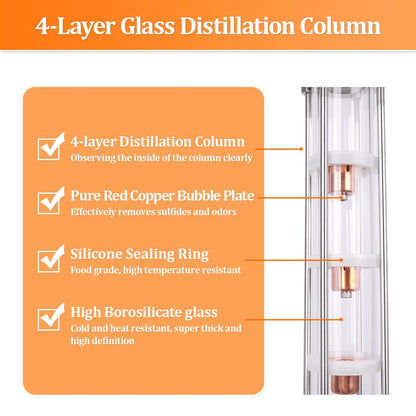 YUEWO Alcohol Still 5.8GAL/13.2GAL Stainless Steel Alcohol Distiller Home Brewing Distillery Kit with 2” Crystal Still Column for DIY Whisky Wine Brandy Gin Vodka Alcohol Making