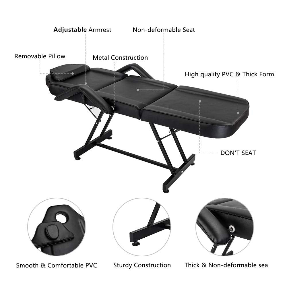 Bazhshxu 72 inches Portable Massage Bed 3 Section Professional Massage Table Height Adjustable Salon Chair Beauty Spa Bed with Adjustable Armrest,Hydraulic Stool