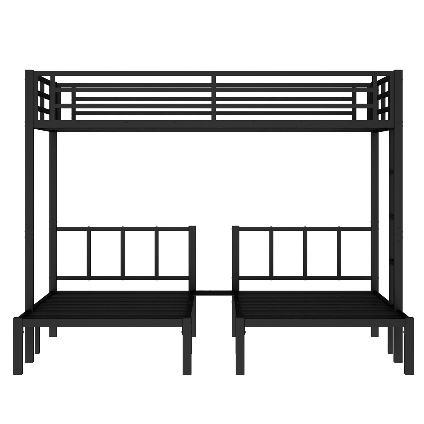 Bellemave Triple Bunk Bed for Kids, Detachable Queen Over Twin & Twin Metal Bunk Bed with Guardrails, Ladder & Storage, Converts to 3 Separate Beds, Easy to Assemble (3 Bunk Beds for Kids, Black)
