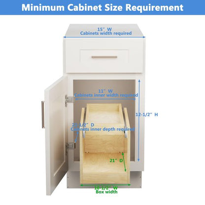 LOVMOR Retractable Double-Drawer Pull Out Cabinet Organizer 10½” W x 21” D Soft Close Cabinet Drawers Slide Out with Full Extension Rail Slides Cabinet Pull Out Shelves for kitchen Cabinets