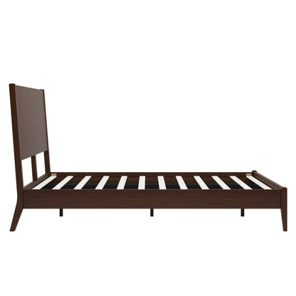 Christopher Knight Home Mid-Century Modern Solid Bamboo Wood Queen Size Sleigh Platform Bed Frame with Wood Slats and Metal Support,No Box Spring Needed,Easy Assembly, Chocolate