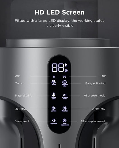 AIRMATE Air Purifier Bladeless Tower Fans, 1500CFM Large Air Volume, 45" 2-in-1 Standing Fan for Bedroom & Home, 28ft/s Velocity, 90° Oscillation, 15H Timer, Low Noise, Silver