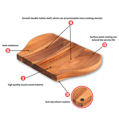 Acacia Spoon Rest For Stove Top with Non Slip Silicone Feet Stove Spoon Holder For Kitchen Counter, Double Sided kitchen Spoon Rest, Cooking Spoon Holder Spatula Rest Handmade Wooden Spoon Rest